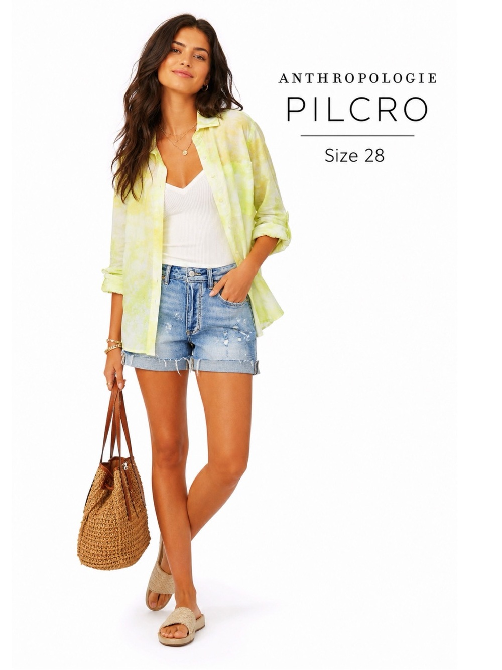ANTHROPOLOGIE Pilcro High Rise Paint Splatter Jean Shorts Size 28 - Picture 1 of 10